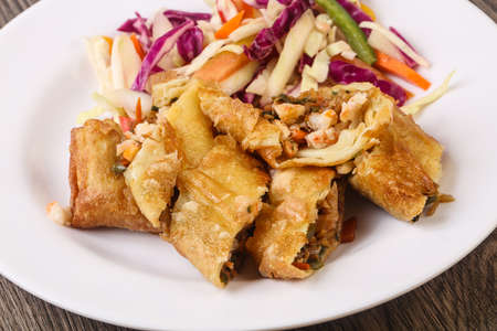 Prawn spring roll with cabbage and carrots