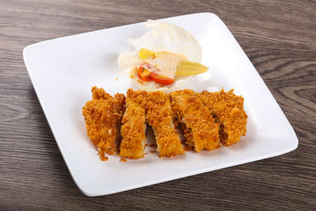 Crispy Pork with cheese and salad leavesの写真素材