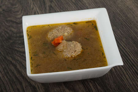 Soup with meatballs, potato and carrotsの写真素材