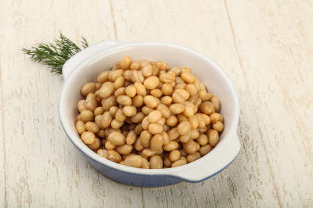 White kidney bean in the bowl with dill branchの写真素材