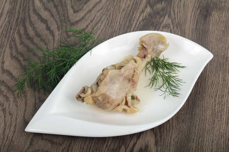 Boiled chicken leg served dillの写真素材