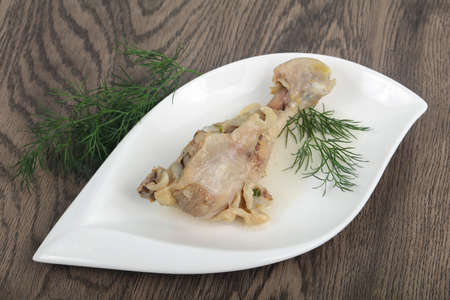 Boiled chicken leg served dillの写真素材