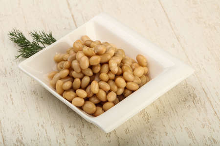 White kidney bean in the bowl with dill branchの写真素材