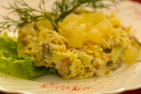 Pineapple salad with chickenの写真素材
