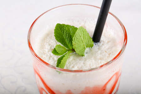 Milk cocktail with mint and syropeの写真素材