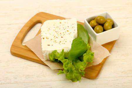 Feta cheese with olivesの写真素材