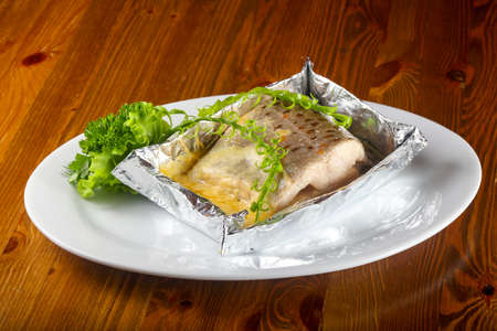 Steamed salmon with herbs