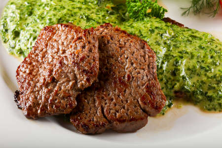 Beef with spinach mousseの写真素材