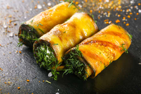 Stuffed Eggplant rollの写真素材