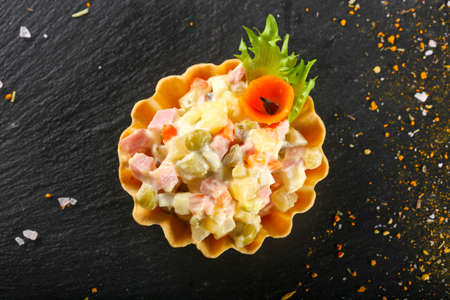 Tartlet with Russian salad for cateringの写真素材