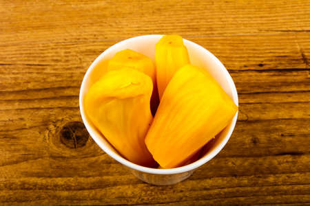 Fresh sweet Jackfruit segment ready for eatの写真素材