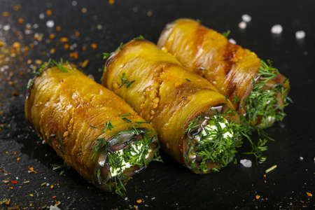 Stuffed Eggplant rollの写真素材