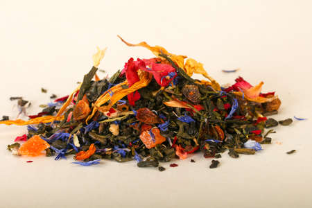 Aroma tea heap with fruit, berries and herbsの写真素材