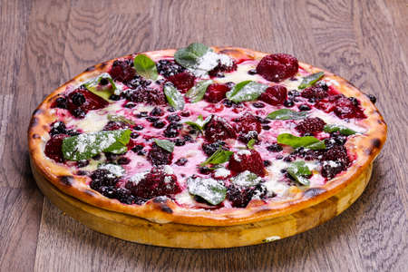 Fruit vegetarian pizza for kidsの写真素材