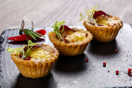 Canape with baked mushroom and cheeseの写真素材