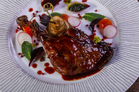 Duck leg with pear and sauce