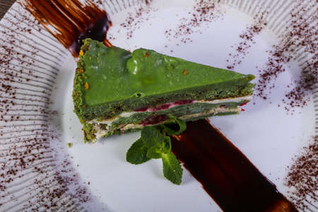 Cake with berries served mint