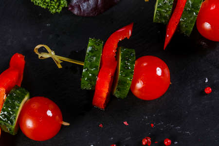 Canape with tomato, peper and cucumberの写真素材