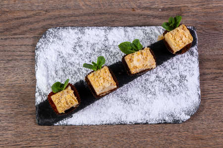 Napoleon cake dessert served mintの写真素材