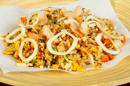 Fried rice with seafood and vegetablesの写真素材