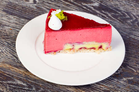 Tasty rasberry mousse with banana fillingの写真素材