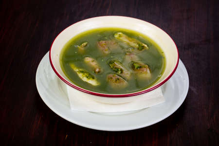 Fith soup with pesto sauceの写真素材