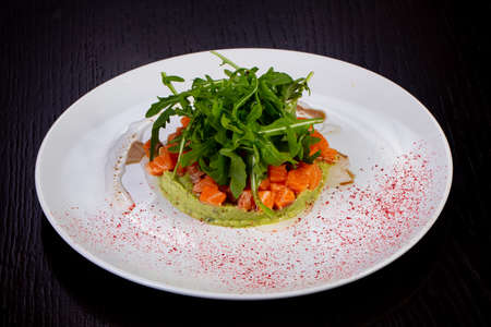 Delicious salmon with tartar sauceの写真素材