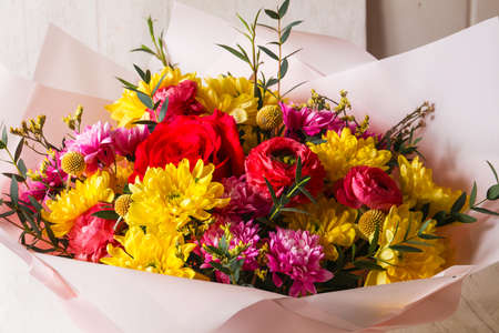 Romance bouquet with various flowerの写真素材