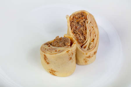 Stuffed pancake with chicken meatの写真素材