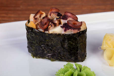 Japanese sushi gunkan with octopusの写真素材