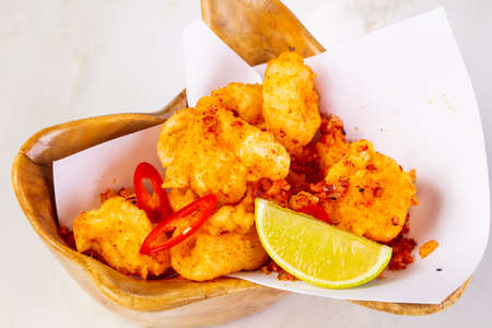 Crispy squid with chili and lemonの写真素材