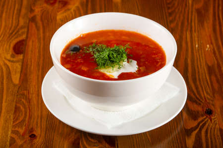 Solyanka soup with creamの写真素材
