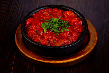 Georgian cuisine Chashushuli in the panの写真素材