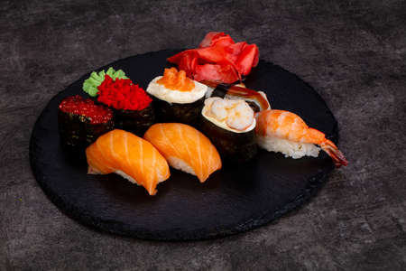 Japanese sushi set with various ingredientの写真素材