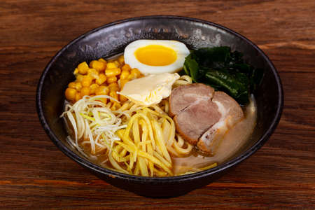 Japanese Ramen soup with pork and eggの写真素材
