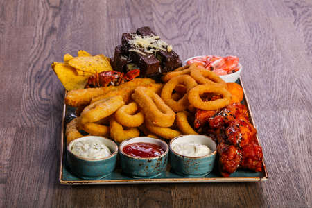 Beer plate snack mix asssortmentの写真素材