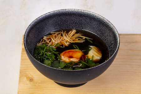 Asian Suimono soup with prawnの写真素材