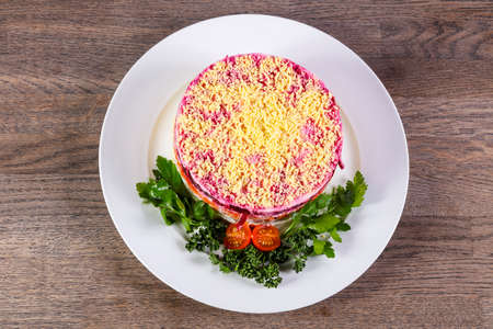 Russian herring salad with vegetablesの写真素材