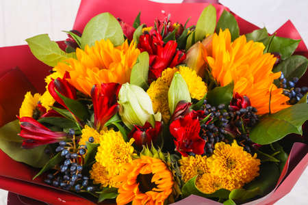 Romance bouquet with various flowerの写真素材