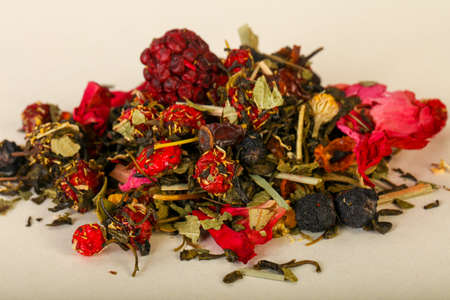 Aroma tea heap with fruit, berries and herbsの写真素材