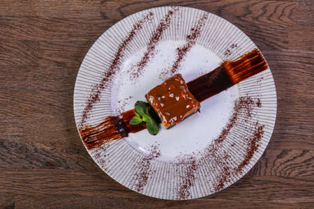 Caramel brownie cake served caramelの写真素材