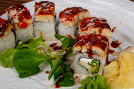 Japanese cold roll Dragon with eel