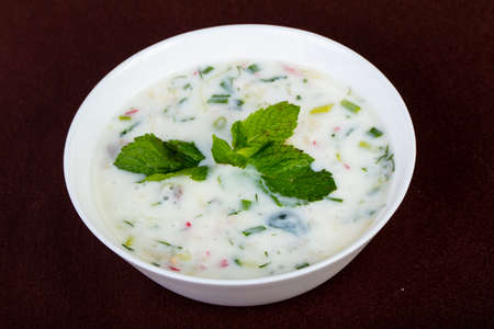 Okroshka cold summer soup with kefirの写真素材