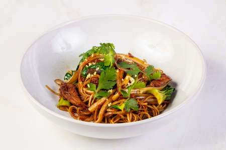 Egg noodle with oyster sauceの写真素材