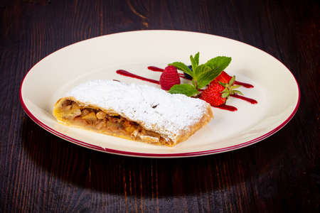 Apple Strudel served mint and syropの写真素材