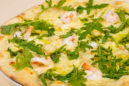 Pizza with prawn and rucolaの写真素材