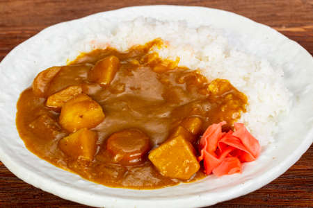 Vegan curry with vegetables and riceの写真素材