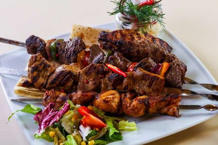 Barbeque meat mix plate with vegetalbesの写真素材