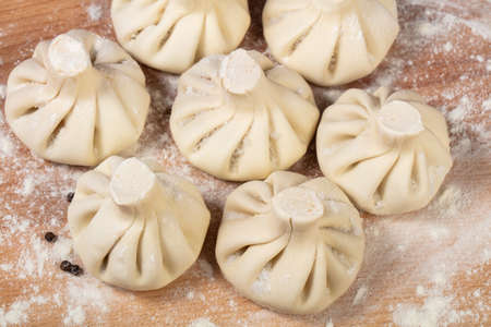 Georgian raw Khinkali with meatの写真素材