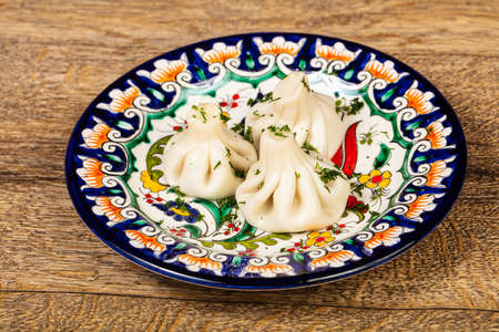 Georgian traditional Khinkali dumplings with meatの写真素材
